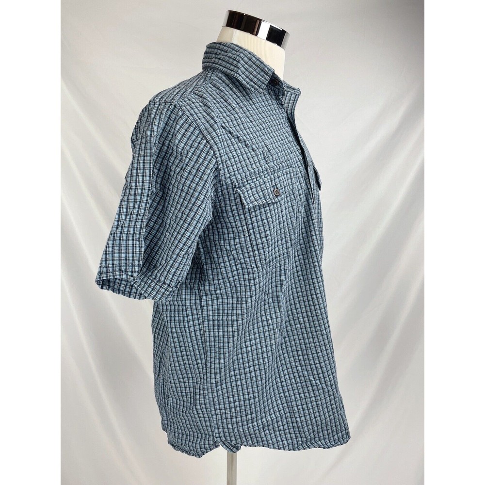 Eddie Bauer Men Medium Blue Short Sleeve Shirt Button Down Cotton Relaxed Fit - Picture 6 of 7